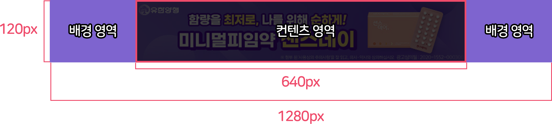 중앙 640픽셀 안전 영역이 표시된 봄 캘린더 하단 배너 제작 예시