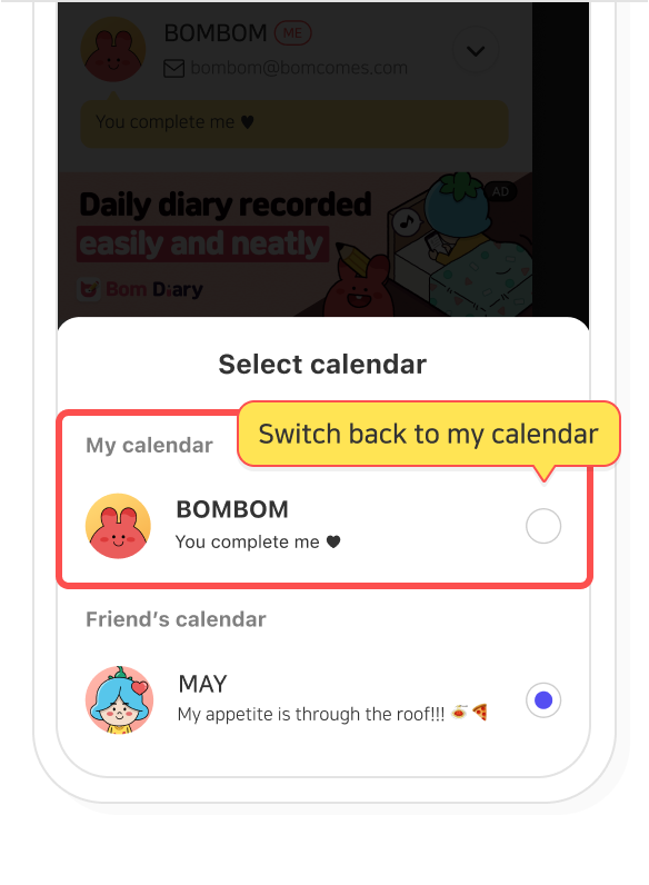 Switching back to your own calendar