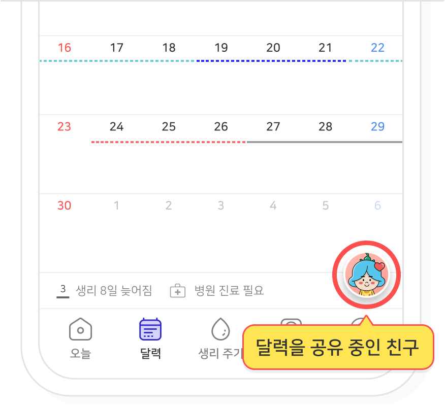 친구 달력 모드에서 표시되는 친구 프로필 버튼