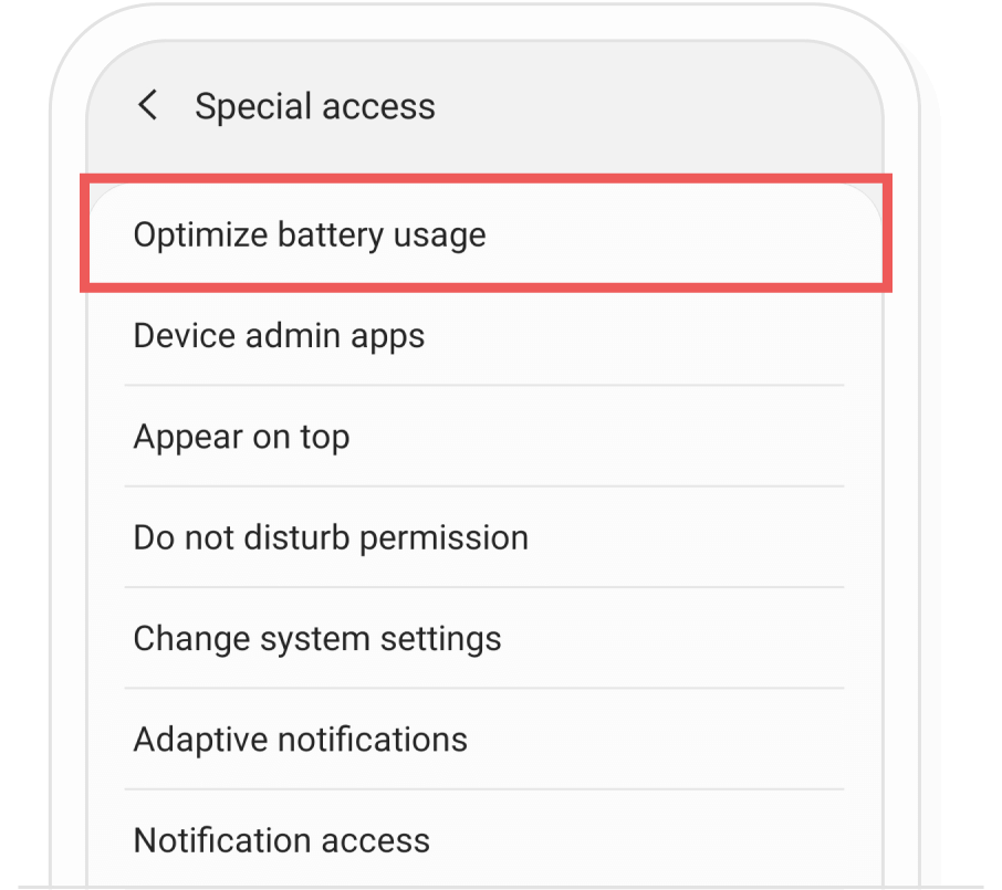 Battery optimization settings, step 2