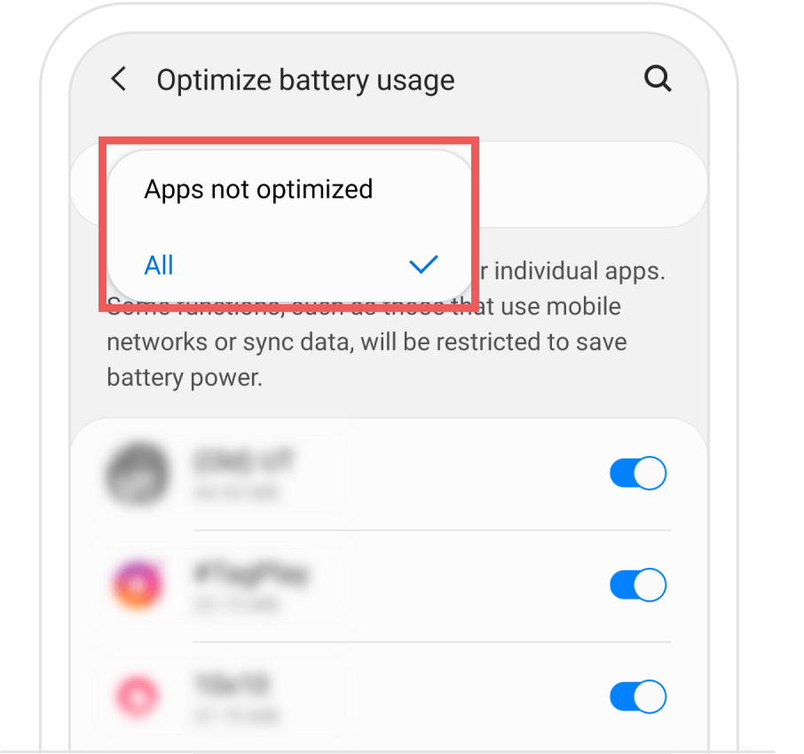 Battery optimization settings, step 3