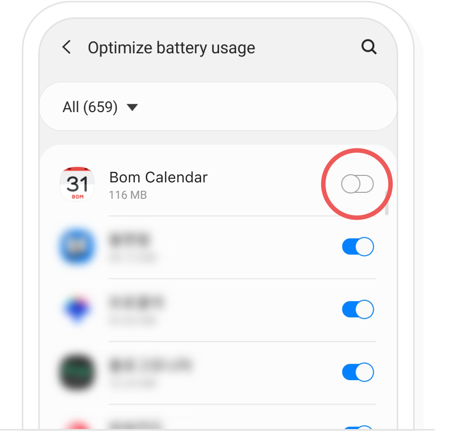 Battery optimization settings, step 4